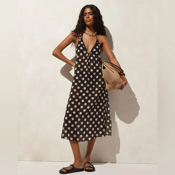 J. Crew NWT Black Tan Crinkle Side-tie Dress in Polka Dot Print - Picture 2 of 10